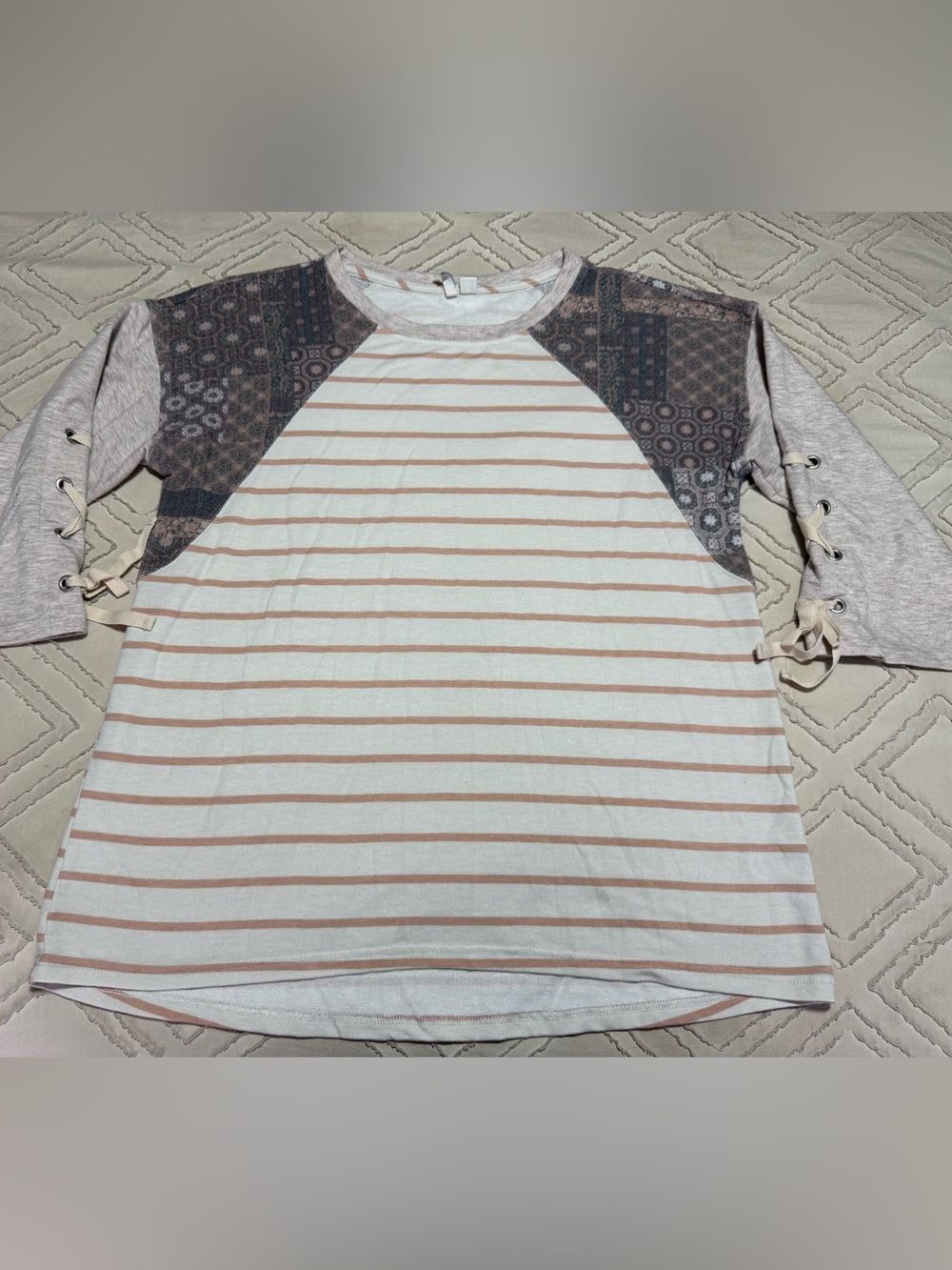 Cato White and Dusty Pink Striped Raglan Sleeve Top